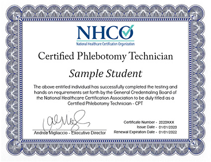 National Healthcare Certification Organization Sample Certificate